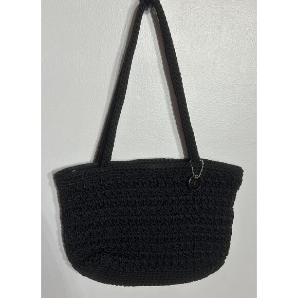 The Sak Crochet Mini Handbag Shoulder Purse Black Vintage Retro Granny Boho EUC - Picture 1 of 7